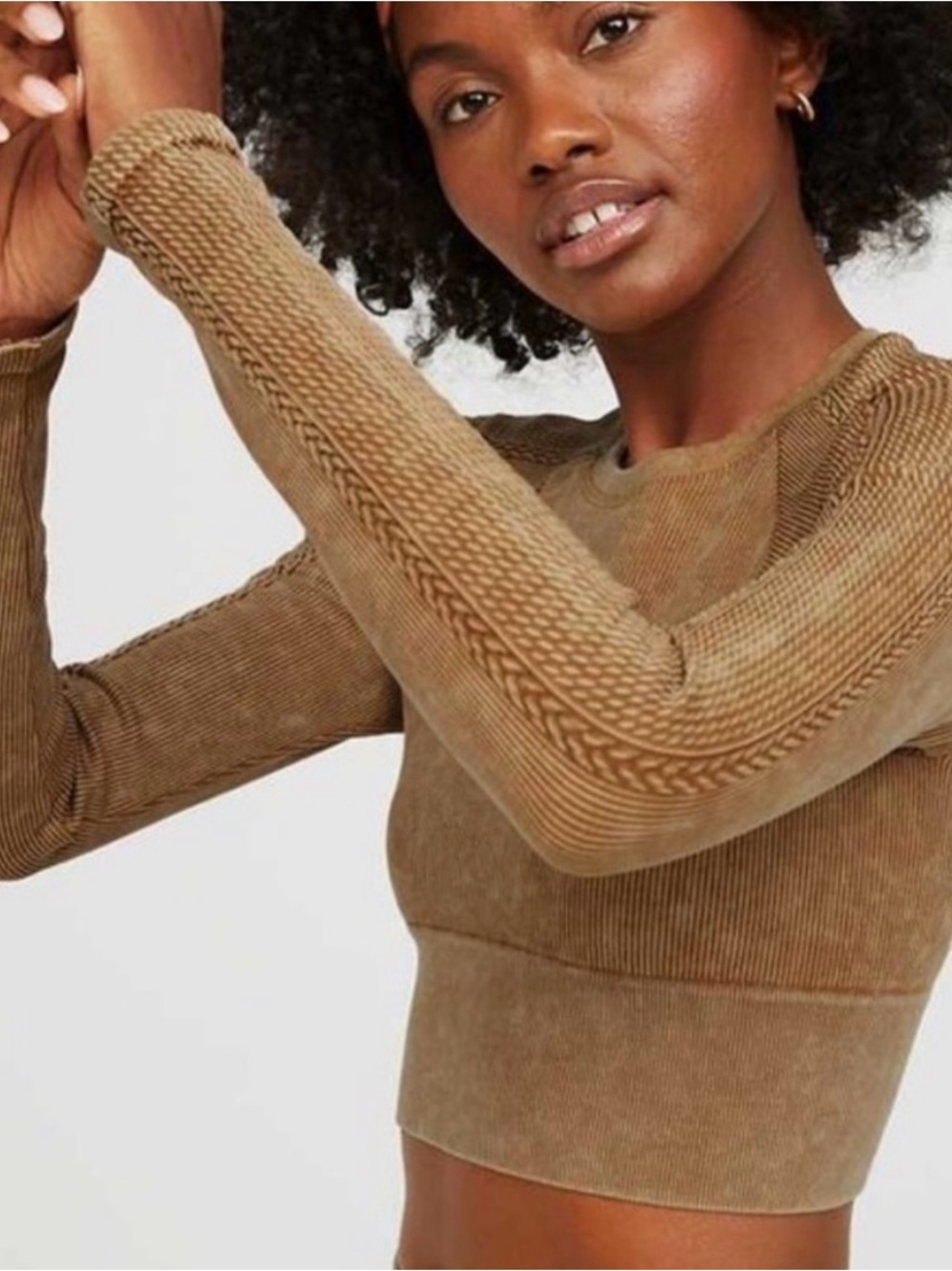 Offline by Aerie Braided-Trim Cropped Crewneck Top Sz S